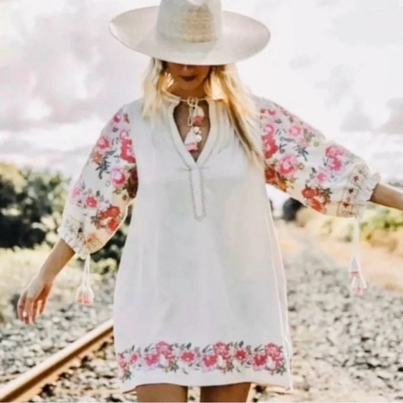 New Cleo Boho Gypsy Tassel Tunic Dress Top - Picture 2 of 5